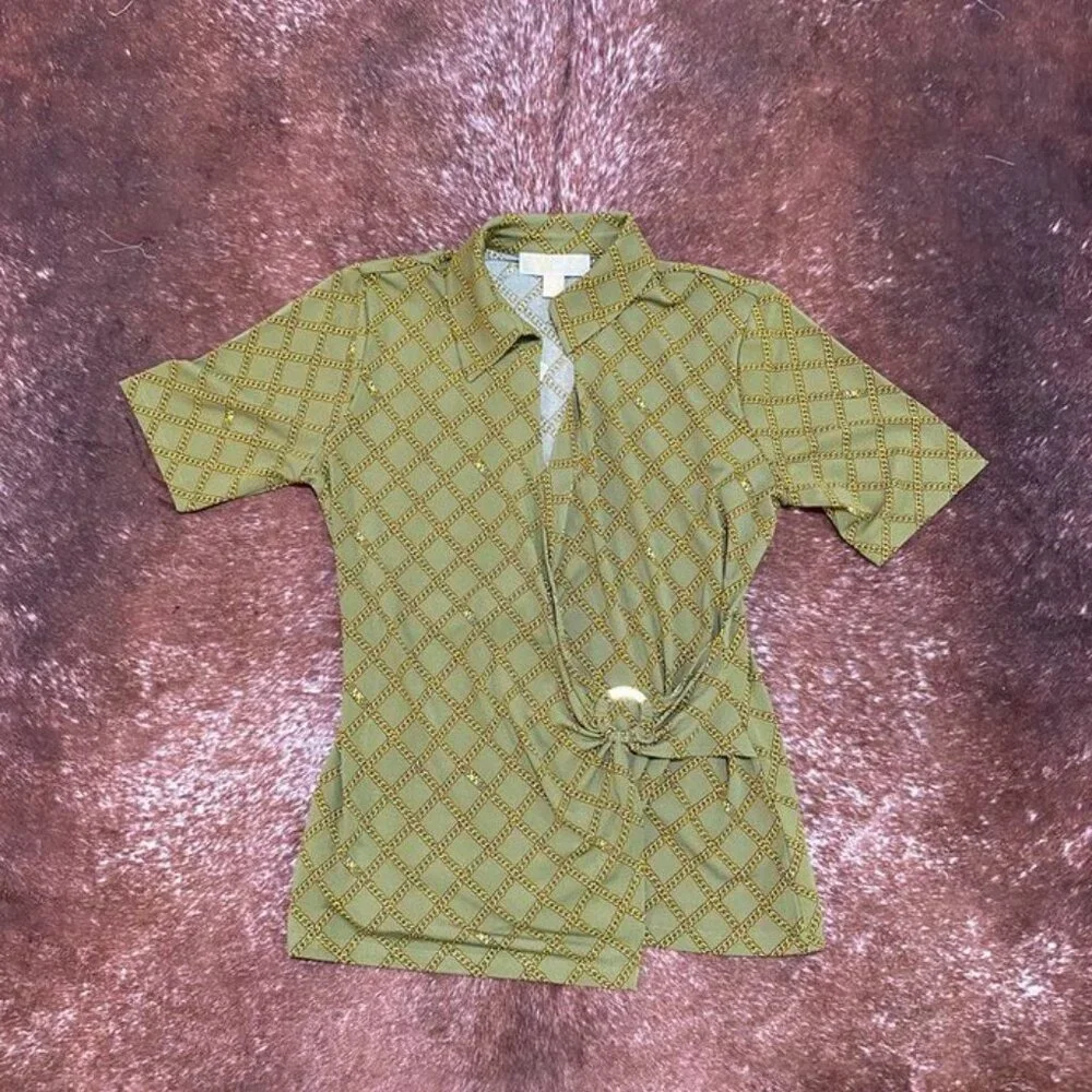 Michael Michael Kors Chain Print Wrap Top Smoky Olive Size S